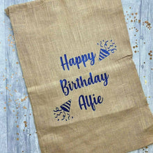 Load image into Gallery viewer, Personalised Birthday Confetti Hessian Gift Sack