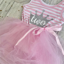 Load image into Gallery viewer, Girl’s 1st, 2nd, 3rd, 4th, 5th, 6th Birthday Dress, Silver Crown Birthday Girls Light Pink Sleeveless Stripe Dress