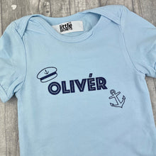 Load image into Gallery viewer, Baby Boy Summer Romper, Newborn Personalised Bodysuit Sailor Boat