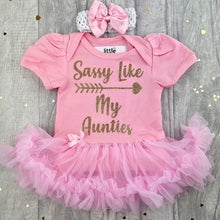 Load image into Gallery viewer, Sassy Like My Aunties Baby Girl Tutu Romper With Matching Bow Headband - Little Secrets Clothing