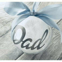 Load image into Gallery viewer, Personalised Christmas Family Member Bauble filled with white feathers