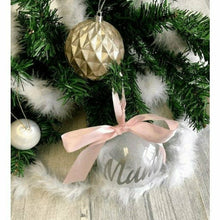 Load image into Gallery viewer, Personalised Family Member Christmas Bauble filled with white feathers
