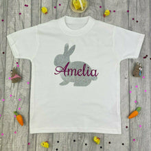 Load image into Gallery viewer, Personalised Girls or Boys Easter Silver Bunny T-Shirt