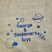 Load image into Gallery viewer, Personalised Toy Sack, Space Rocket Design, Children's Toy Storage Bag