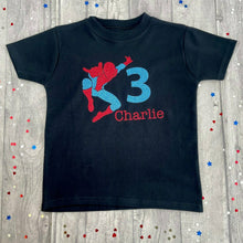 Load image into Gallery viewer, Personalised Boys Spider-Man Birthday T-Shirt, Marvel Inspired, Superhero Birthday Party