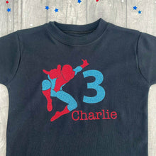 Load image into Gallery viewer, Personalised Boys Spider-Man Birthday T-Shirt, Marvel Inspired, Superhero Birthday Party