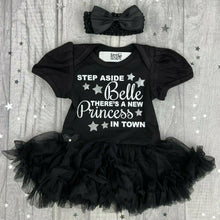 Load image into Gallery viewer, 'Step Aside Belle There's A New Princess In Town' Disney Black Tutu Romper With Bow Headband