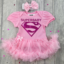 Load image into Gallery viewer, SUPERBABY Superhero, Baby Girl Superman Tutu Romper with Headband - Little Secrets Clothing
