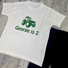 Load image into Gallery viewer, Personalised Birthday White Tractor T-Shirt with Matching Leggings, First or Second Birthday Outfit Set