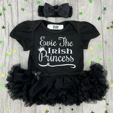 Load image into Gallery viewer, Personalised 'Irish Princess' Baby Girl's Tutu Romper With Matching Bow Headband, St Patrick