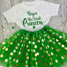 Load image into Gallery viewer, Personalised Irish Princess White T-Shirt And Polka Dot Tutu Skirt, St Patricks Day Outfit