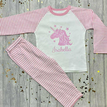 Load image into Gallery viewer, Personalised Unicorn Pink and White Girls Pyjamas