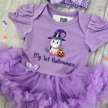 Load image into Gallery viewer, Baby Girl 1st Halloween Pumpkin Unicorn Tutu Romper With Headband - Little Secrets Clothing