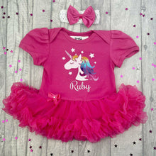 Load image into Gallery viewer, Personalised Unicorn Baby Girl Tutu Romper With Matching Bow Headband