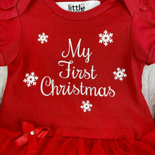 Load image into Gallery viewer, My First Christmas Baby Girl Red Tutu Romper With Bow Headband, White Glitter Snowflakes - Little Secrets Clothing