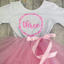 Load image into Gallery viewer, Girls Birthday Tutu Dress, Floral & Heart Design