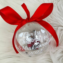 Load image into Gallery viewer, Personalised Our 1st Christmas as Mr & Mrs Wedding Gift Bauble