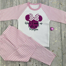 Load image into Gallery viewer, Personalised 'When I Wake Up I Will Be' Minnie Mouse Pink And White Stripe Birthday Girls Pyjamas, Disney