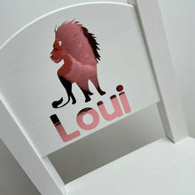 Load image into Gallery viewer, Personalised Children's Lion Design Chair, Wooden Nursery Chair Gift