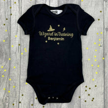 Load image into Gallery viewer, WORLD BOOK DAY! Personalised Harry Potter Baby Boy, Wizard in Training Short Sleeve Romper