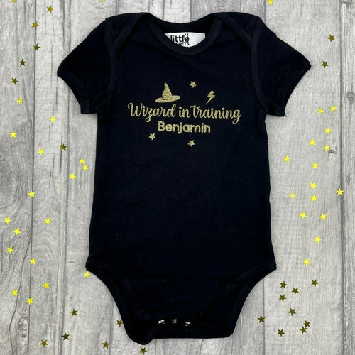 WORLD BOOK DAY! Personalised Harry Potter Baby Boy, Wizard in Training Short Sleeve Romper