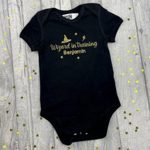 Load image into Gallery viewer, WORLD BOOK DAY! Personalised Harry Potter Baby Boy, Wizard in Training Short Sleeve Romper