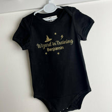 Load image into Gallery viewer, WORLD BOOK DAY! Personalised Harry Potter Baby Boy, Wizard in Training Short Sleeve Romper