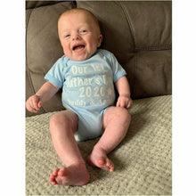 Load image into Gallery viewer, Our 1st Father's Day Star Daddy & Baby Name short sleeve romper