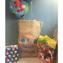 Load image into Gallery viewer, Personalised birthday balloons presents gift sack
