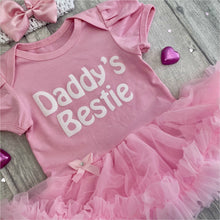 Load image into Gallery viewer, 'Daddy's Bestie' Baby Girl Tutu Romper With Matching Bow Headband