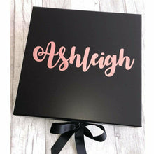 Load image into Gallery viewer, Personalised Luxury Ribbon Box, Rose Gold Text, Birthday, Occasion Gift, Rose Gold Design - Little Secrets Clothing