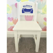 Load image into Gallery viewer, Personalised Car Baby Boys Nursery, Play Room White Wooden Toddler Chair