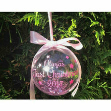 Load image into Gallery viewer, Personalised 'First Christmas' Bauble, Baby Girls 1st Christmas Ornament 2021