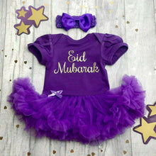 Load image into Gallery viewer, 'Eid Mubarak' Celebration Baby Girl Tutu Romper with Matching Bow Headband
