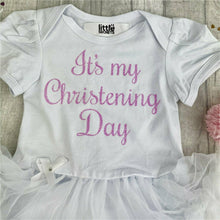 Load image into Gallery viewer, 'It's My Christening Day' Baby Girl, Tutu Romper With Matching Bow Headband