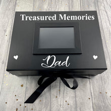 Load image into Gallery viewer, Treasured Memories A4 Black Photo Box Remembrance Keepsake Bereavement Gift - White Design