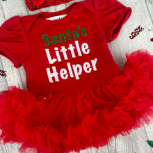 Load image into Gallery viewer, Santa's Little Helper Baby Girl Tutu Romper With Matching Bow Headband, Christmas