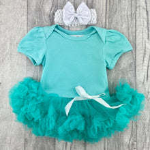Load image into Gallery viewer, Baby Girl's Plain Green Tutu Romper Dress with Matching Bow Headband