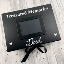 Load image into Gallery viewer, Treasured Memories A4 Black Photo Box Remembrance Keepsake Bereavement Gift - White Design