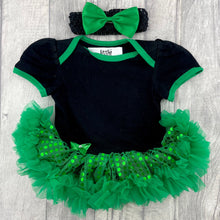 Load image into Gallery viewer, Plain Black and Green Baby Girl Tutu Romper with Matching Headband - Little Secrets Clothing