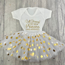 Load image into Gallery viewer, Call Disney! The New Princess has arrived Baby Girl's Outfit, Newborn Princess Romper and Tutu Skirt - Little Secrets Clothing