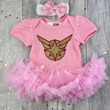 Load image into Gallery viewer, Captain Marvel Superhero Baby Girl Tutu Romper with Headband