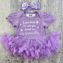 Load image into Gallery viewer, Baby Girl Godmother Quote Tutu Romper with Headband