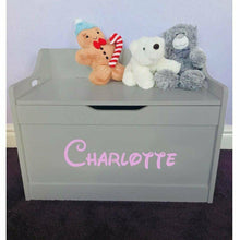 Load image into Gallery viewer, Personalised Baby Girl or Boy grey toddler wooden Toy Storage Box