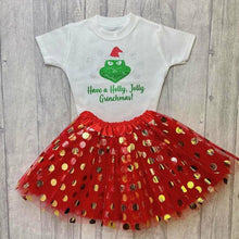 Load image into Gallery viewer, Girls Grinch Christmas Outfit, Have A Holly, Jolly Grinchmas T-Shirt with Tutu Skirt