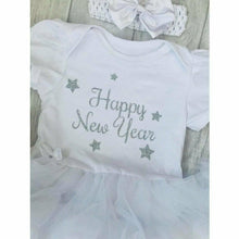 Load image into Gallery viewer, 'Happy New Year' Baby Girl Tutu Romper With Matching Bow Headband, Christmas Outfit
