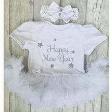 Load image into Gallery viewer, 'Happy New Year' Baby Girl Tutu Romper With Matching Bow Headband, Christmas Outfit