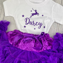 Load image into Gallery viewer, Girls Personalised Christmas Purple Boutique Set, Reindeer Design - Little Secrets Clothing