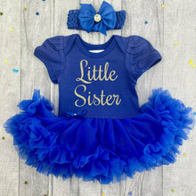 Load image into Gallery viewer, 'Little Sister' Baby Girl Tutu Romper With Matching Bow Headband