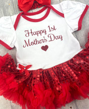 Load image into Gallery viewer, Happy 1st Mother's Day Baby Girl Sequin Tutu Romper With Headband - Little Secrets Clothing